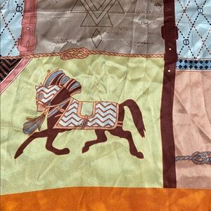 LJ Equestrian Aztec Horse Print Silky Satiny Scarf Southwestern Style